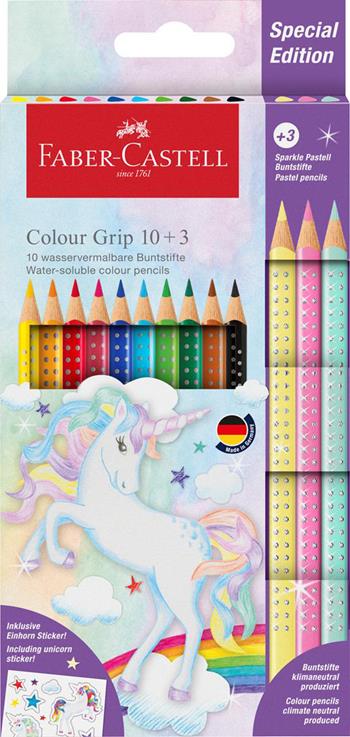 10 matite colorate Colour Grip + 3 matite colorate Sparkle pastel, unicorno stickers  Faber-Castell 2024 | Libraccio.it