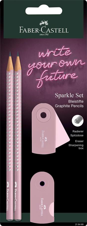 Blister 2 matite di grafite Sparkle + 1 gomma mini sleeve + 1 temperamatite mini sleeve, rose shadows/dapple grey  Faber-Castell 2022 | Libraccio.it