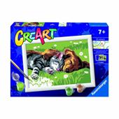 Ravensburger - CreArt Serie E: Cane e Gatto Dolce Sonno, Kit per Dipingere con i Numeri,