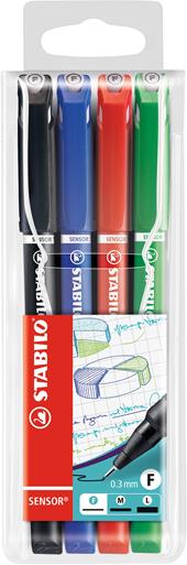 Pennarelli Fineliner STABILO SENSOR con punta rientrante. Confezione 4 colori&#160;