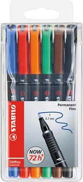 Penna per lucidi STABILO OHPen Universal punta fine 0,7 mm. Astuccio 6 colori