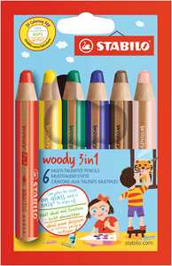 Pastelli STABILO Woody 3 in 1. Confezione 6 matitoni colorati 