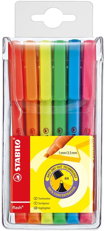 Evidenziatore - STABILO flash - Astuccio da 6 - Colori assortiti  Stabilo 2022 | Libraccio.it