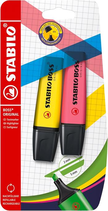 Evidenziatore - STABILO BOSS ORIGINAL - Pack da 2 - Giallo/Rosa  STABILO 2023 | Libraccio.it