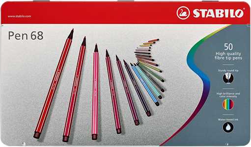 Pennarello Premium - STABILO Pen 68 - Scatola in Metallo da 50 - ...