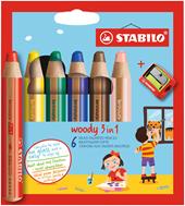 Pastelli STABILO Woody 3 in 1. Confezione 6 matitoni colorati + temperino&#160;
