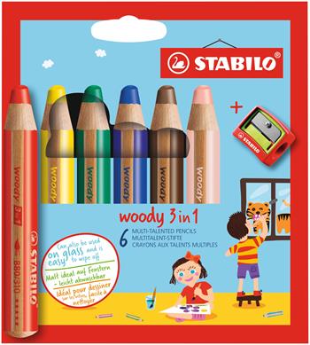 Pastelli STABILO Woody 3 in 1. Confezione 6 matitoni colorati + temperino&#160;  Stabilo | Libraccio.it