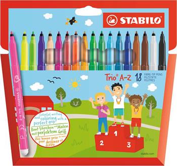 Pennarello a punta fine e fusto triangolare - STABILO Trio A-Z - Astuccio da 18 - Colori assortiti  Stabilo 2018 | Libraccio.it