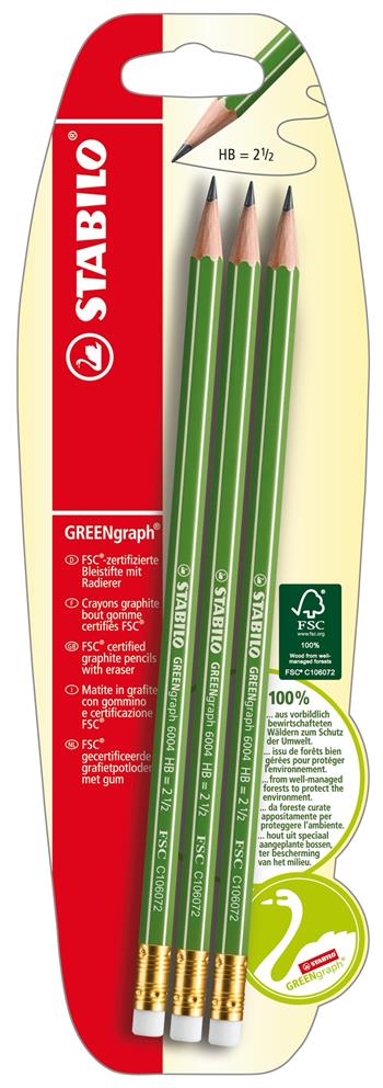 Matita in grafite Ecosostenibile- STABILO GREENgraph - con gommino - certificata FSC - Pack da 3 - Gradazione HB  Stabilo 2019 | Libraccio.it