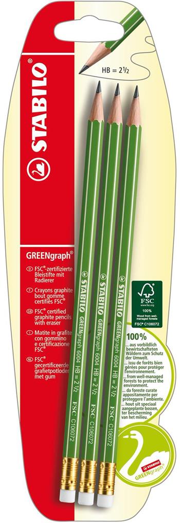 Matita in grafite Ecosostenibile- STABILO GREENgraph - con gommino - certificata FSC - Pack da 3 - Gradazione HB  Stabilo 2019 | Libraccio.it