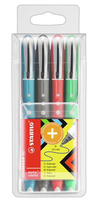 Penna Roller - STABILO worker+ colorful - Tratto 0,5 mm - Astuccio da 4 - Colori assortiti  Stabilo | Libraccio.it