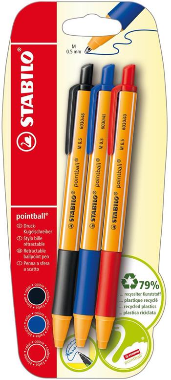 Penna a sfera Ecosostenibile - STABILO pointball - CO2 neutral - Pack da 3 - Nero/Blu/Rosso  Stabilo 2019 | Libraccio.it