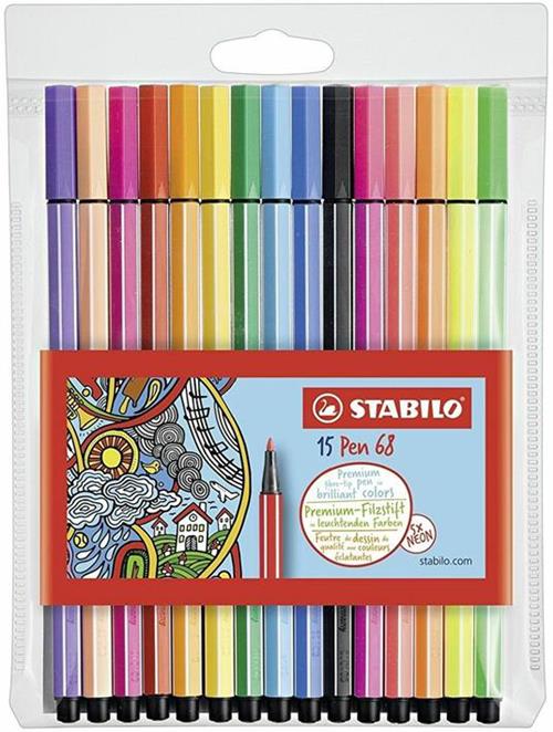 Pennarelli STABILO Pen 68. Confezione 10 colori + 5 colori neon Stabilo  2018