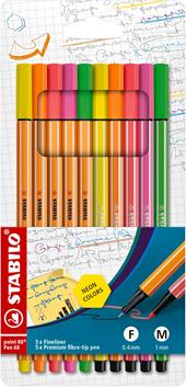 Fineliner & Pennarello Premium - STABILO point 88 & Pen 68 - Astuccio da 10 - Colori NEON assortiti