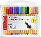 Fineliner - STABILO point 88 Mini - Astuccio con 18 colori assortiti (13 base + 5 Neon)