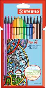 Pennarelli STABILO Pen 68. Scatola in cartone 12 colori 