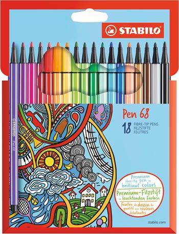 Pennarelli STABILO Pen 68. Scatola in cartone 18 colori  Stabilo 2018 | Libraccio.it
