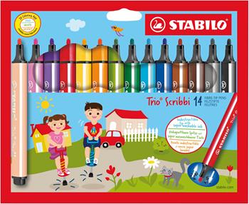 Pennarello triangolare con punta ammortizzata - STABILO Trio Scribbi - Astuccio da 14 - Colori assortiti  STABILO 2024 | Libraccio.it