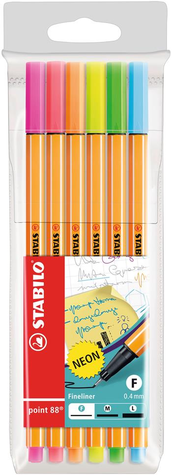 Fineliner - STABILO point 88 NEON - Astuccio da 6 - Colori NEON assortiti  Stabilo | Libraccio.it