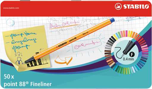 Fineliner - STABILO point 88 - Scatola in Metallo da 50 - Colori ...