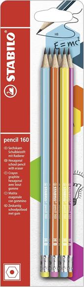 Matita in grafite STABILO Pencil 160 con gommino - Pack da 6 - Gradazione HB