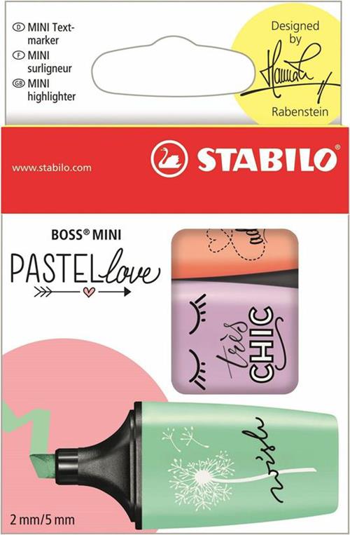 Evidenziatore - STABILO BOSS MINI Pastellove - Astuccio da 3 - Rosa  Pesca/Verde Menta/Glicine Stabilo 2018