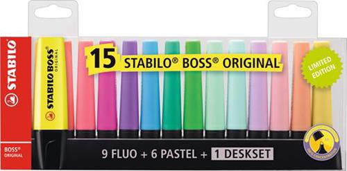 Evidenziatore - STABILO BOSS ORIGINAL Desk-Set - 15 Colori assortiti 9 Neon  + 6 Pastel Stabilo 2018