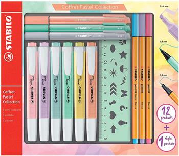 STABILO Pastel Collection Set. Confezione mista 13 pezzi: 6 swing cool pastel, 3 point 88, 3 pointMax, 1 righello stencil  Stabilo 2022 | Libraccio.it