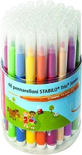 Pennarellone super lavabile - STABILO Trio Jumbo - Barattolo con 48 Pennarello in 12 Colori assortiti