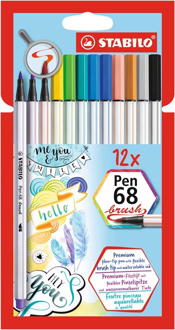 Pennarello Premium con punta a pennello - STABILO Pen 68 brush - Astuccio da 12 - con 12 colori assortiti  Stabilo 2019 | Libraccio.it