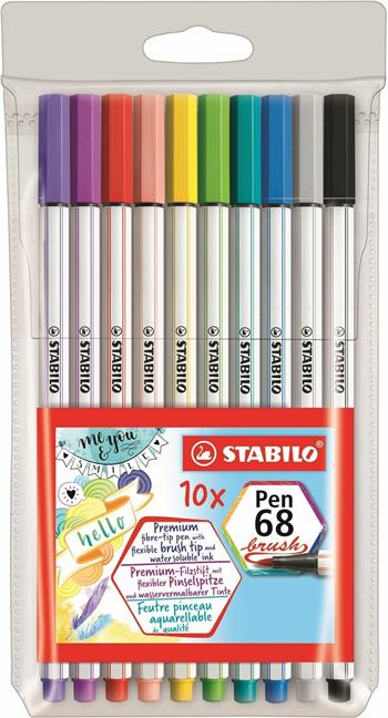 Pennarello Premium con punta a pennello - STABILO Pen 68 brush - Astuccio da 10 - con 10 colori assortiti  Stabilo 2019 | Libraccio.it