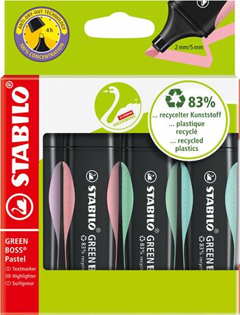 Evidenziatore Ecosostenibile - STABILO GREEN BOSS Pastel - Astuccio da 4 - Glicine/Rosa antico/Verde menta/Carta da Zucchero  Stabilo 2020 | Libraccio.it