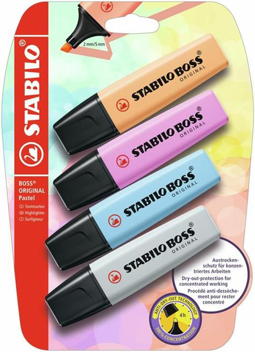 Evidenziatore STABILO BOSS Original. Pastel Pack da 4 Arancione