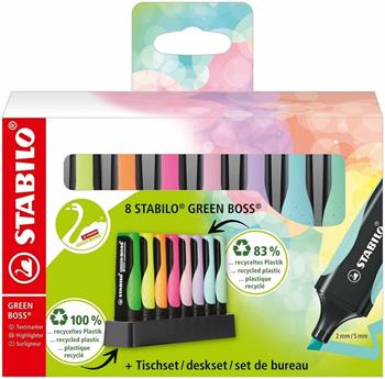 Evidenziatore Ecosostenibile - STABILO GREEN BOSS Pastel Desk-Set - 8 Colori assortiti 4 Neon + 4 Pastel  Stabilo 2020 | Libraccio.it