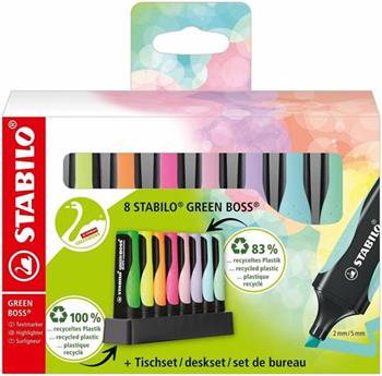 Evidenziatore Ecosostenibile - STABILO GREEN BOSS Pastel Desk-Set - 8 Colori assortiti 4 Neon + 4 Pastel  Stabilo 2020 | Libraccio.it