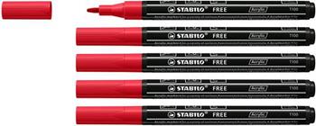 Marker acrilico - STABILO FREE Acrylic - T100 Punta rotonda 1-2mm - Confezione da 5 - Carminio  Stabilo 2021 | Libraccio.it