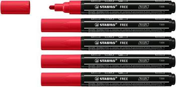 Marker acrilico - STABILO FREE Acrylic - T300 Punta rotonda 2-3mm - Confezione da 5 - Carminio  Stabilo 2021 | Libraccio.it