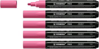 Marker acrilico - STABILO FREE Acrylic - T300 Punta rotonda 2-3mm - Confezione da 5 - Rosa  Stabilo 2021 | Libraccio.it