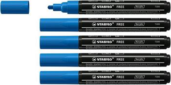 Marker acrilico - STABILO FREE Acrylic - T300 Punta rotonda 2-3mm - Confezione da 5 - Blu scuro  Stabilo 2021 | Libraccio.it