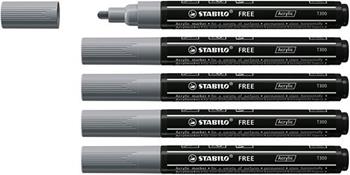 Marker acrilico - STABILO FREE Acrylic - T300 Punta rotonda 2-3mm - Confezione da 5 - Grigio scuro  Stabilo 2021 | Libraccio.it