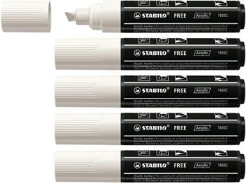 Marker acrilico - STABILO FREE Acrylic - T800C Punta a scalpello 4-10mm - Confezione da 5 - Bianco  Stabilo 2021 | Libraccio.it