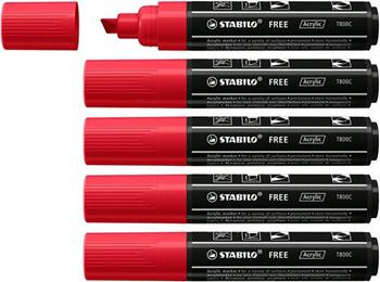 Marker acrilico - STABILO FREE Acrylic - T800C Punta a scalpello 4-10mm - Confezione da 5 - Carminio  Stabilo 2021 | Libraccio.it