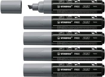 Marker acrilico - STABILO FREE Acrylic - T800C Punta a scalpello 4-10mm - Confezione da 5 - Grigio scuro  Stabilo 2021 | Libraccio.it