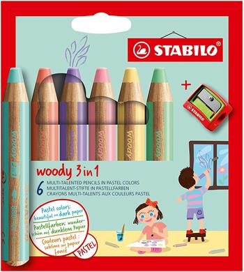 Matita colorata Multi-Funzione - STABILO woody 3 in 1 - Astuccio da 6 - con Temperino - Colori Pastello assortiti  Stabilo 2022 | Libraccio.it