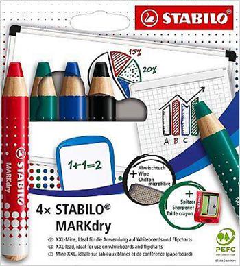 Marcatore per lavagna bianca e a fogli mobili - STABILO MARKdry - Astuccio da 4 con temperino e panno in microfibra  STABILO 2023 | Libraccio.it