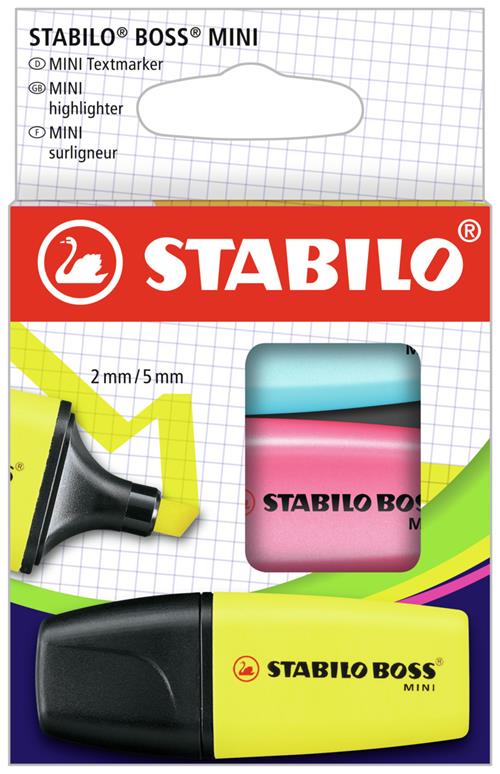 Evidenziatore - STABILO BOSS MINI - Astuccio da 3 - Giallo/Blu/Rosa Stabilo  2022