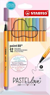 Fineliner - STABILO point 88 - Pastellove Set - Astuccio da 12 - Colori assortiti