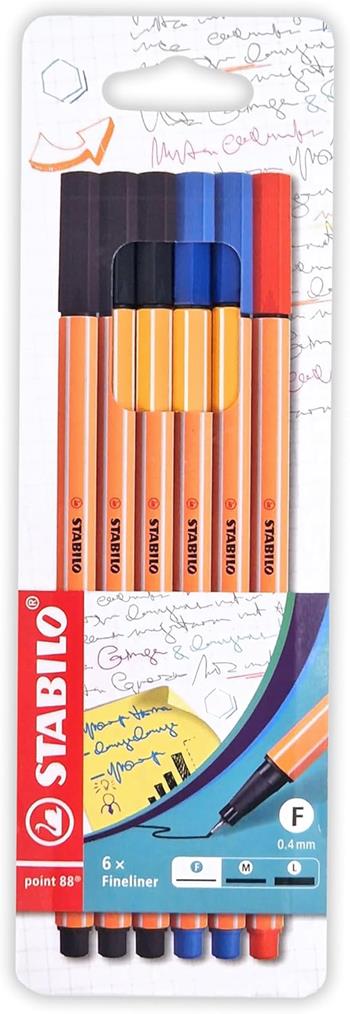 Fineliner - STABILO point 88 - Astuccio da 6 - Colori Ufficio - Nero/Blu/Rosso  STABILO 2025 | Libraccio.it