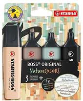 Evidenziatore - STABILO BOSS ORIGINAL NatureCOLORS - Astuccio da 4 - Sabbia/Cenere/Foglia di T&#232;/Nero