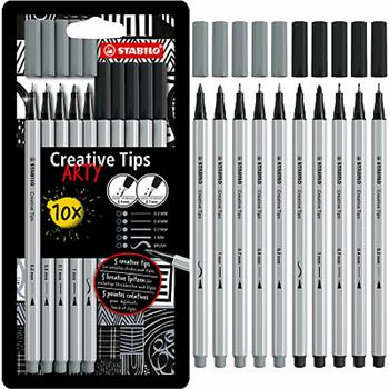 Set di punte multiple - STABILO Creative Tips - ARTY - Astuccio da 10 - Nero & Grigio  STABILO 2025 | Libraccio.it